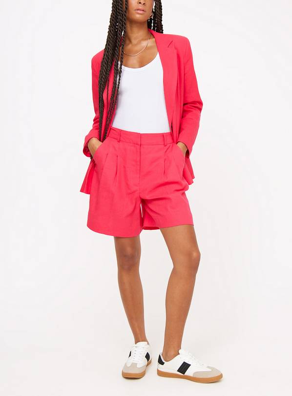 Pink Linen Blend Tailored Coord Shorts 8